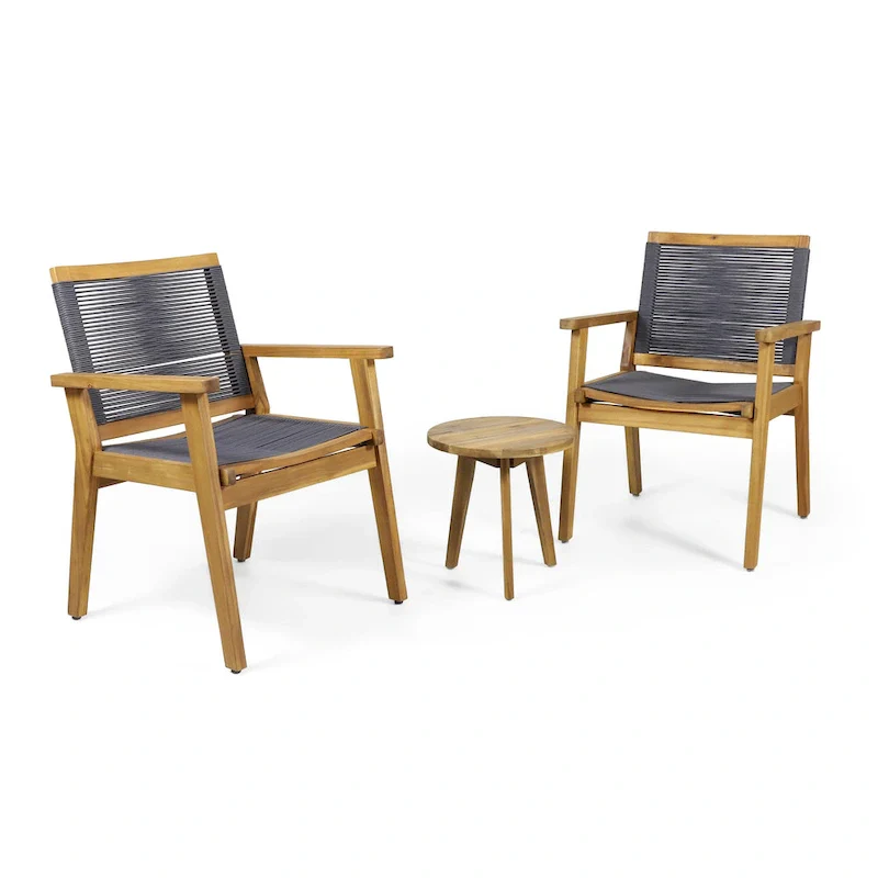 Mcgill Outdoor 3 Piece Acacia Wood Chat Set by Christopher Knight Home