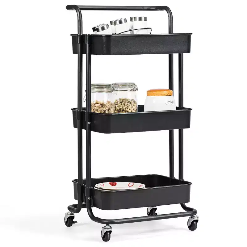 Gymax 3-Level Rolling Cart Metal Utility Organizer for Craft Art and Storage Purposes White/Black