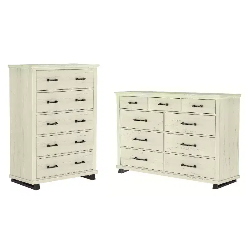 Festivo 2pc Contemporary 9 Drawer Dresser and 38" 5 Drawer Chest Set Saw Cut Off-White: Bedroom Storage with Adult Assembly Required