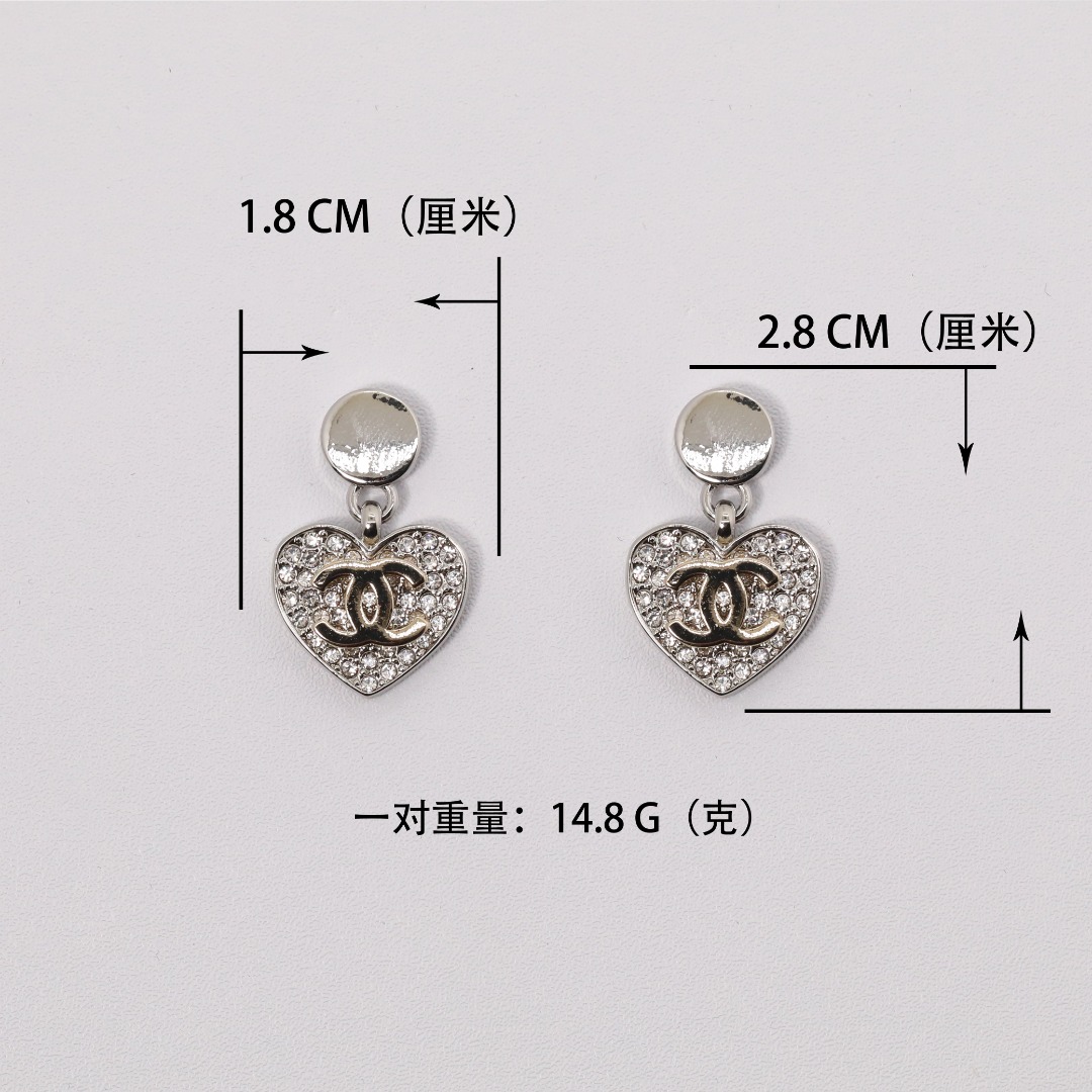 CCE397 Chanel crystal heart dangle earring - ccjewelryacc