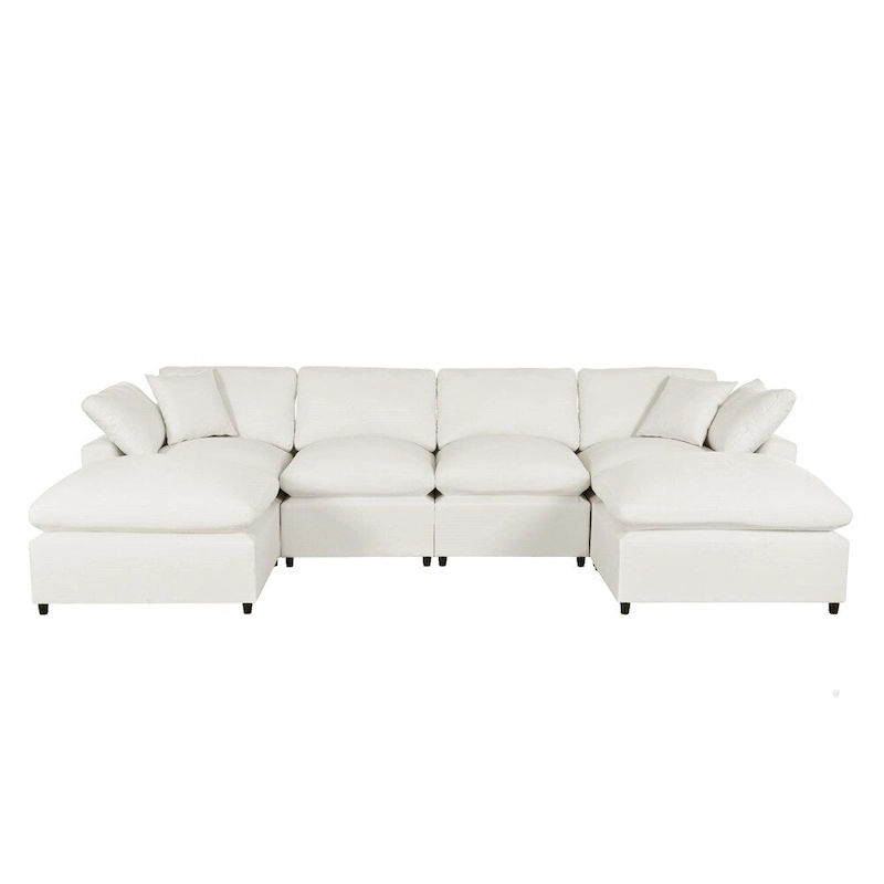 Modern U-Shape Sectional Sofa, 2 Large Chaise with Removable Ottomans