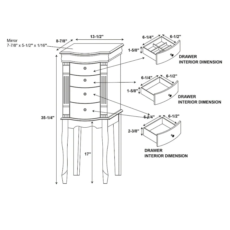 Carved Jewelry Armoire with Drawers - 32.25  - Walnut Brown