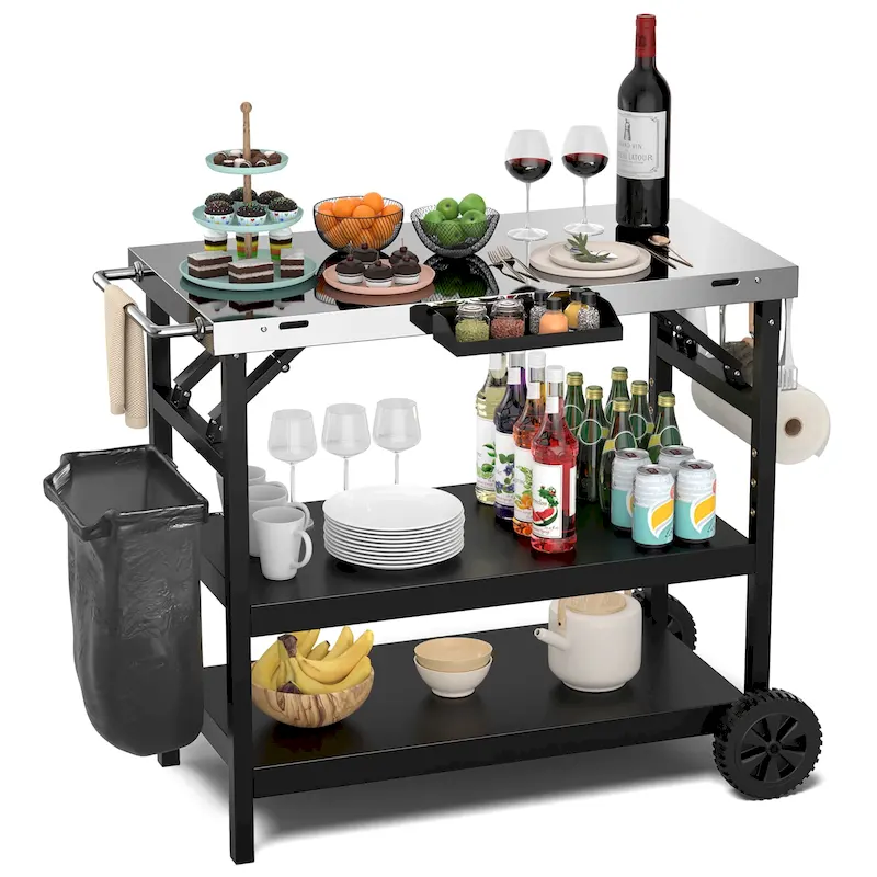 Gymax 3-Shelf Movable Grill Cart Table Home & Outdoor Multifunctional
