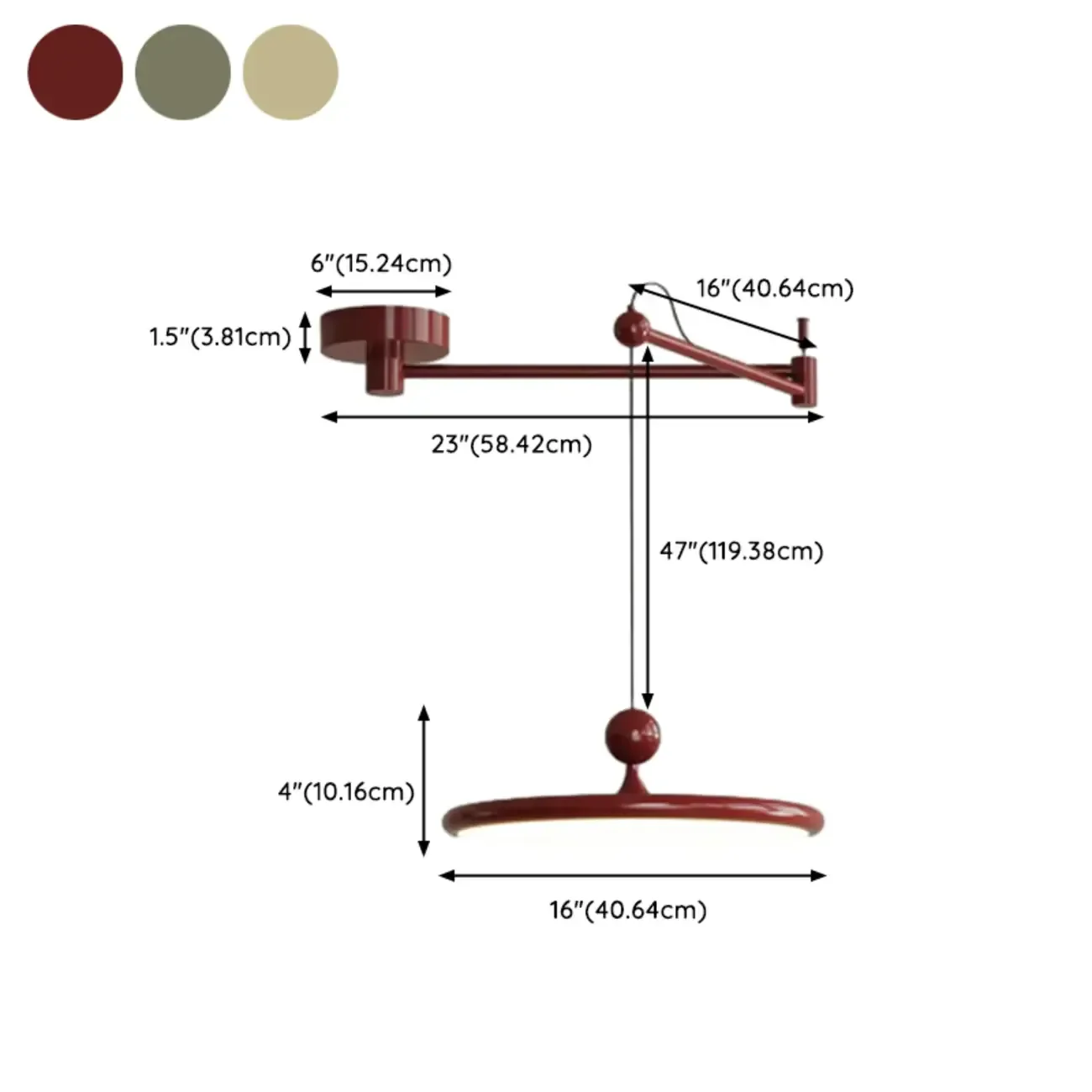 Modern Metal Red Swing Arm Pendant Light with Acrylic Shade