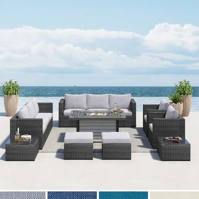 Corvus Trey 13-piece Woven Wicker Sectional Patio Furniture Set with Fire Table