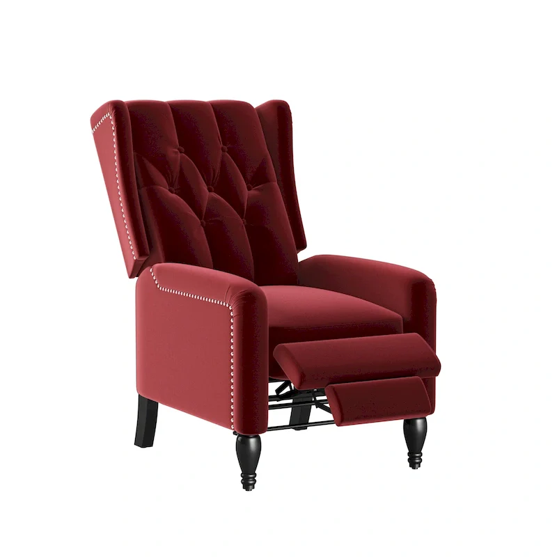Gracewood Hollow Bea Velvet Wingback Push Back Recliner Chair