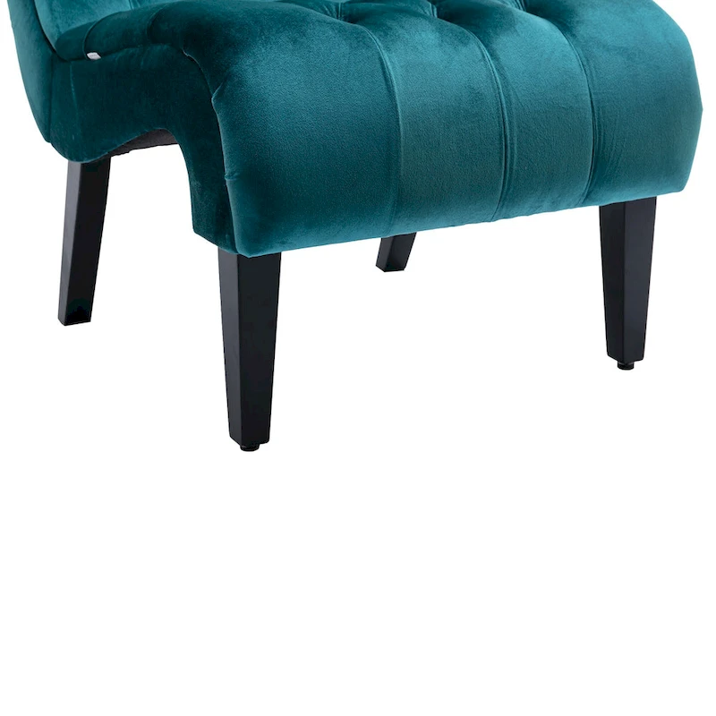 Velvet Armless Accent Chair with Wooden Legs and Thick Cushioned Seat