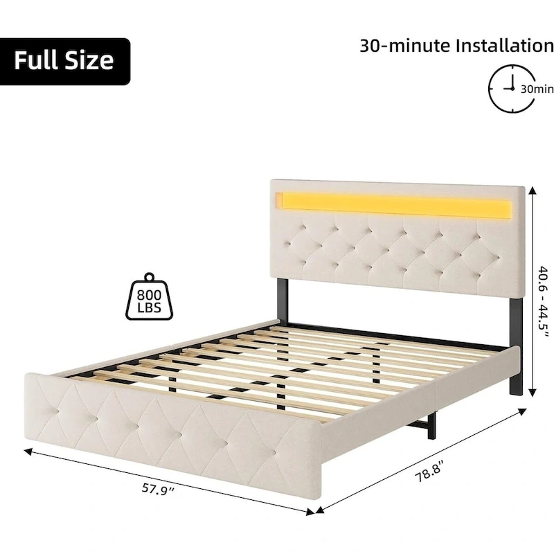 Bed Frame with LED Lights Headboard