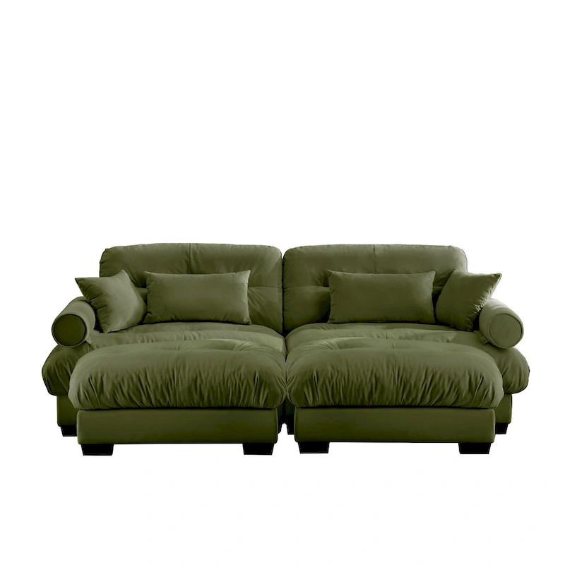 Velvet Fabric Loveseat Couch Modular Sectional Sofa with 2 Ottomans