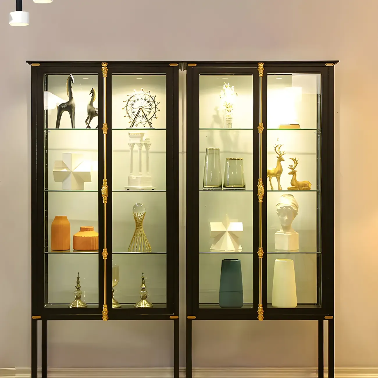 Glam Black Metal Frame Glass Curio Cabinet