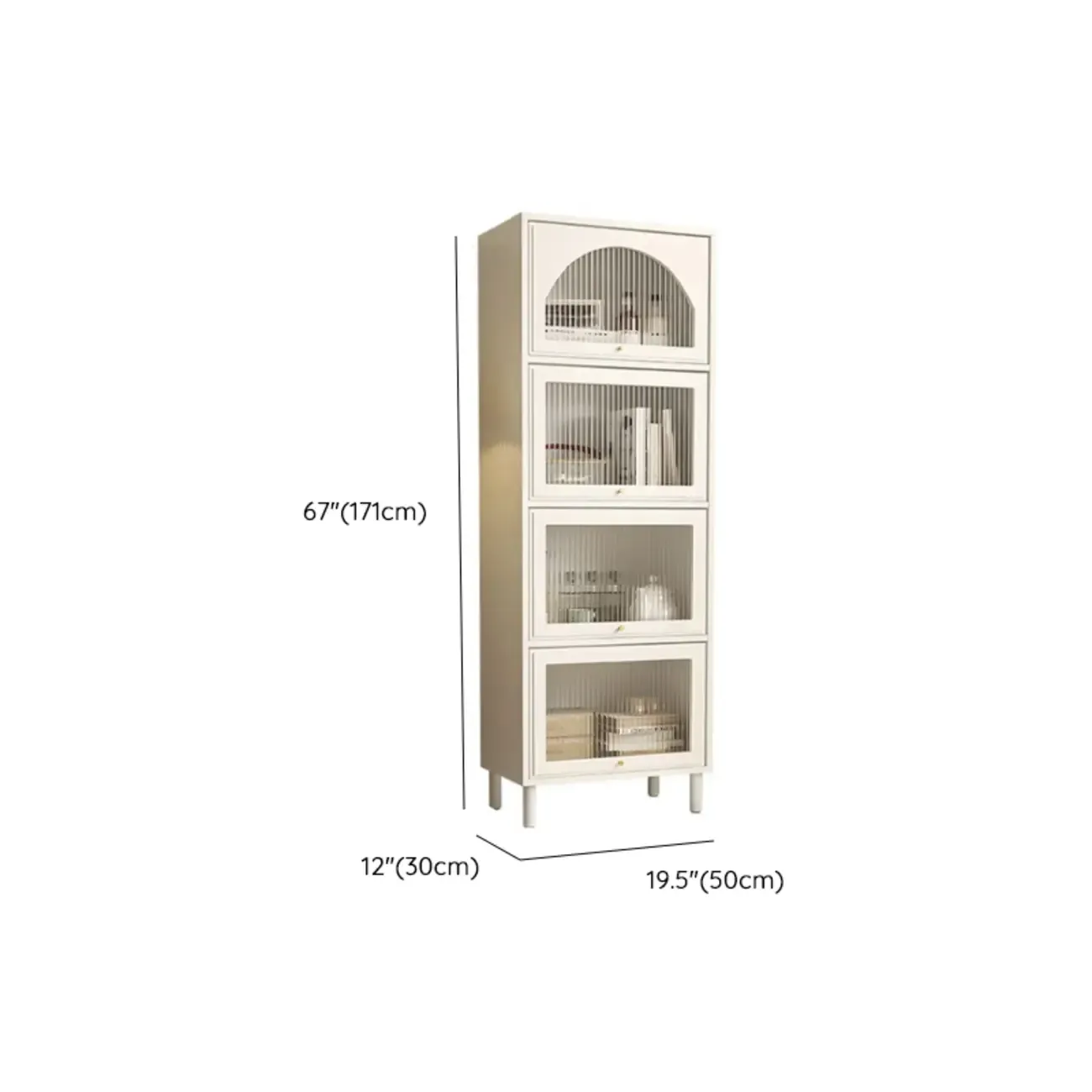 3-5 Shelves White Glass Display Cabinet with Flip Cover