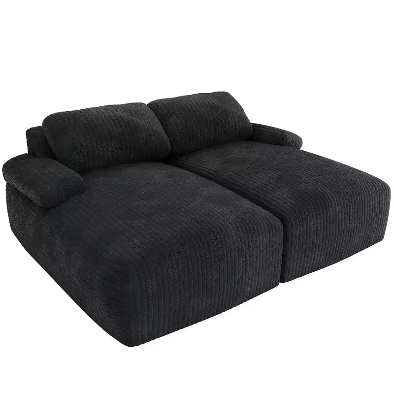80in Oversized Double Chaise Lounge Upholstered Cloud Sofa with Deep Seat and 2 Pillows Corduroy Loveseat Sleeper Couch with Thick-Density Foam