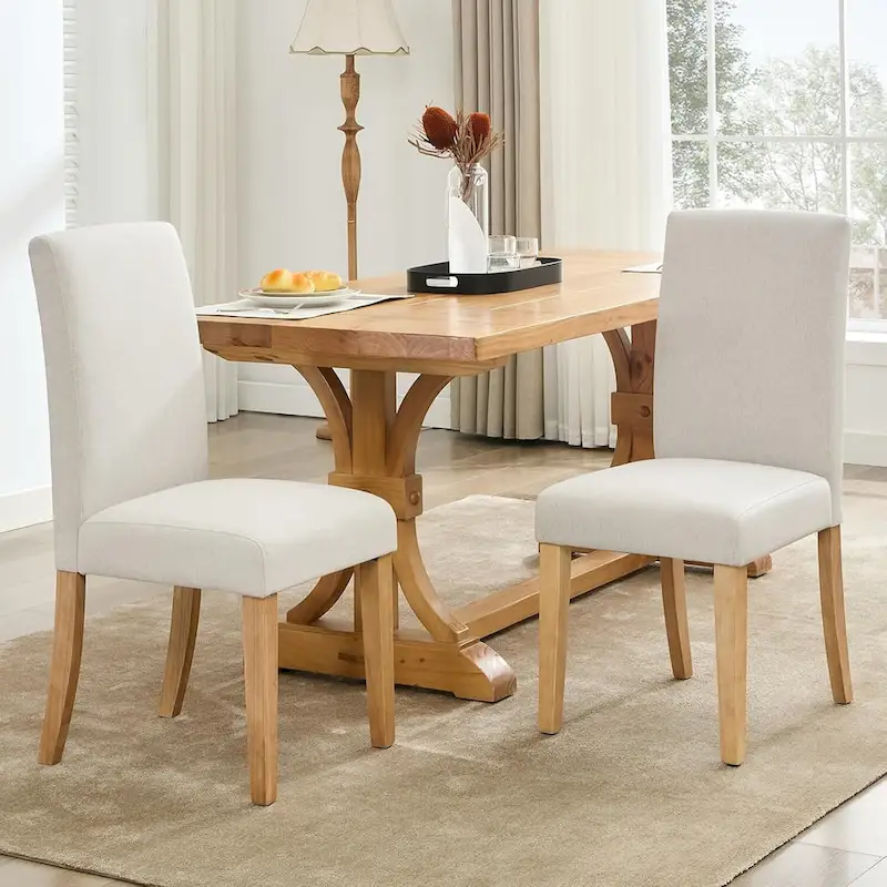 Modern Fabric Dining Chair Set of 4, Upholstered Kitchen Chair with Curved Backrest Wood Legs