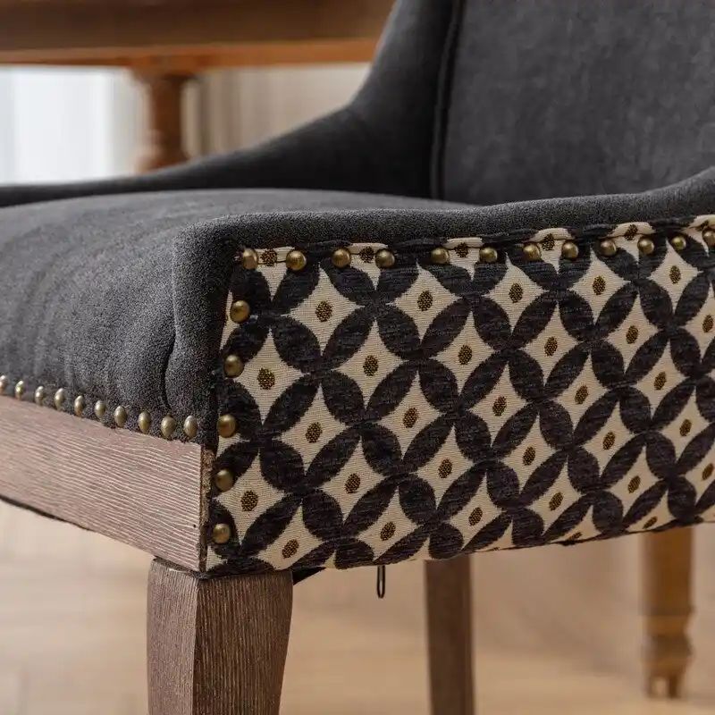 Thickened Fabric Dining Chair with solid wood legs, Set of 2