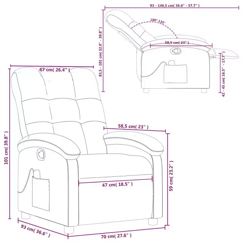 Light Gray Fabric Manual Push-Back Massage Recliner Chair, 1-Seat