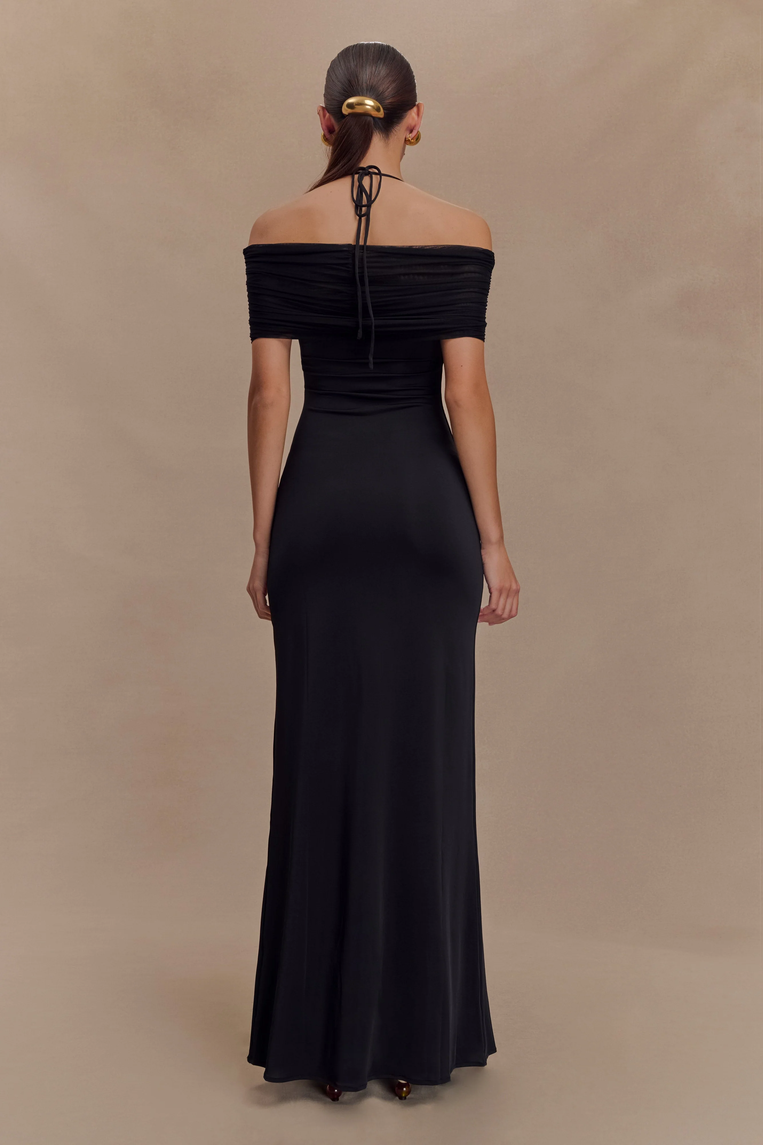 Bernadina Mesh And Slinky Halter Maxi Dress - Black