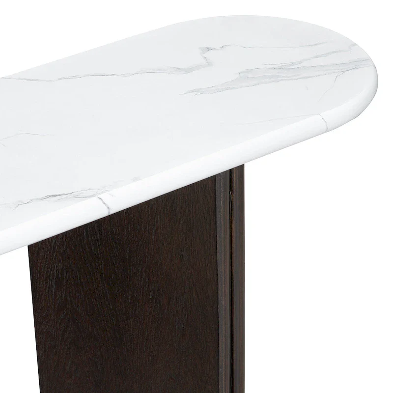 Oval Faux Marble Top Console Table Entryway Table, Narrow Sofa Table Hallway Accent Table with Triangular Base