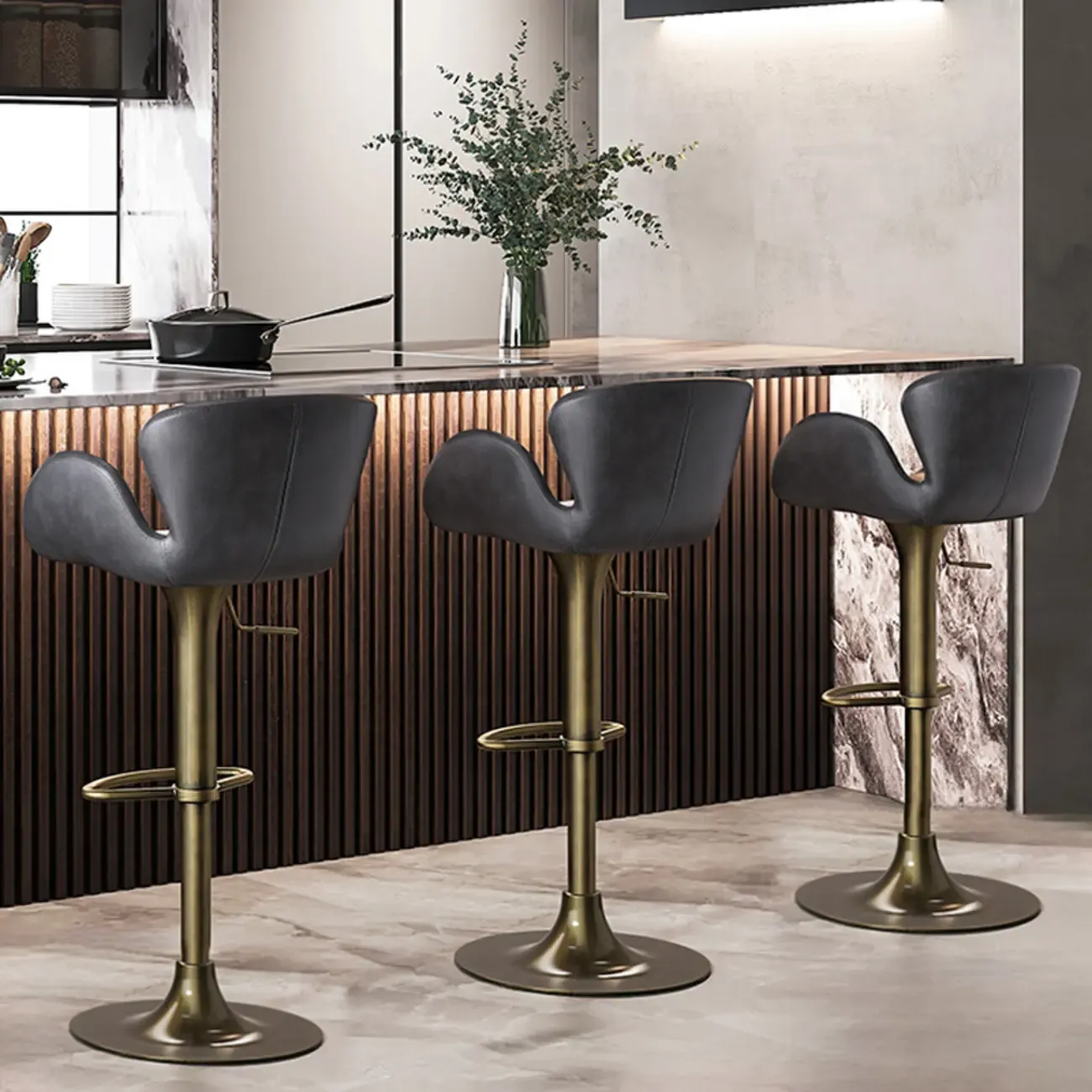 Adjustable Height Swivel Distressed Leather Bar Stools with Back