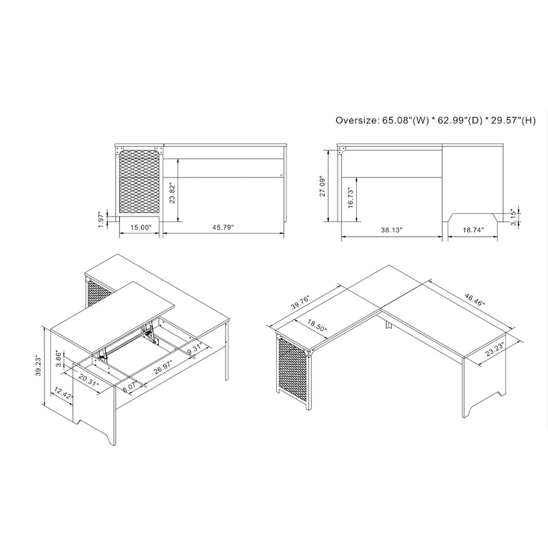 DH BASIC Industrial Natural Oak 65-inch Metal L-Shaped Standing Desk by Denhour