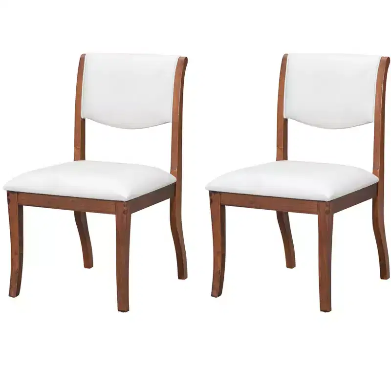 Homy Casa Set of 2 Upholstered Dining Chairs with Curved Backrest and Wooden Frame, White