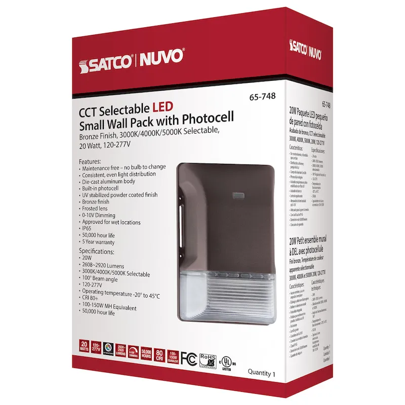 LED Small Wall Pack 20W CCT Selectable 3K/4K/5K Bronze Finish 100-277V