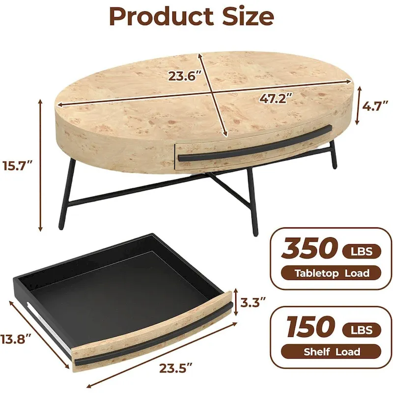 Modern Center Oval Coffee Table with Drawer - N/A