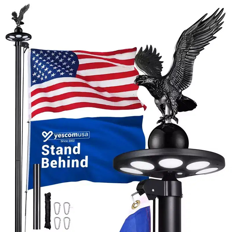 Yescom Bravery 20' Aluminum 13Gauge Sectional Flag Pole Kit w/ US Flag Eagle Topper for Outside House Outdoor Commercial Residential Home Inground