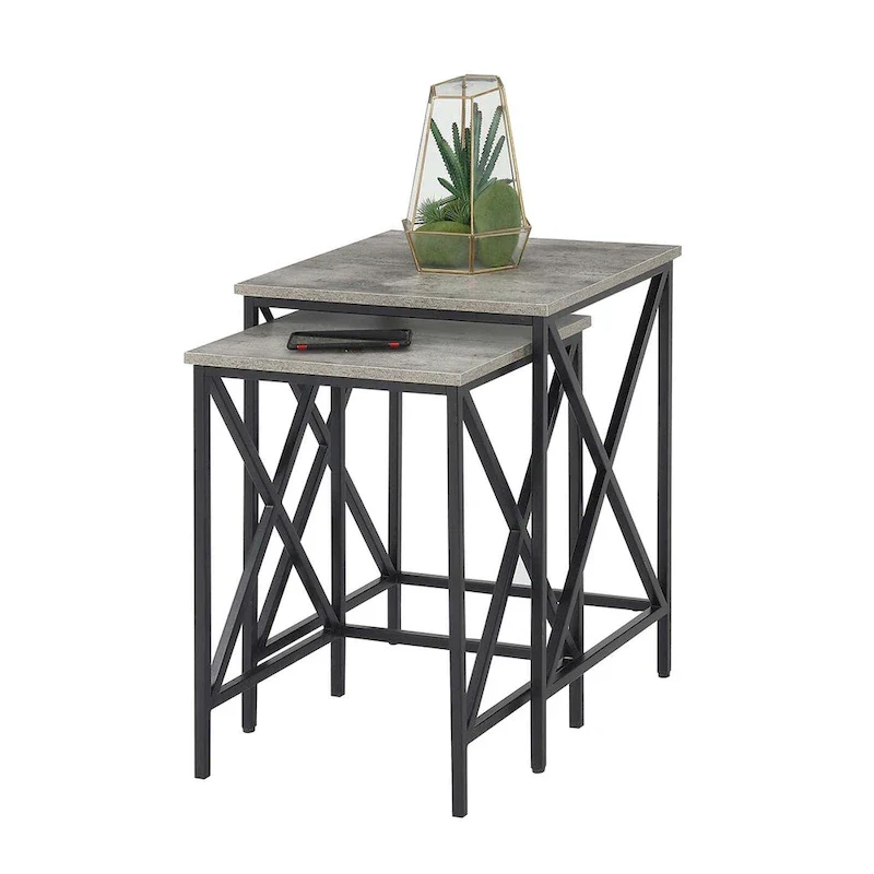 Black Metal X-Frame Nesting End Table - 18.25