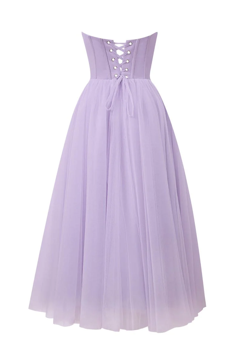 Strapless Puffy Midi Tulle Dress