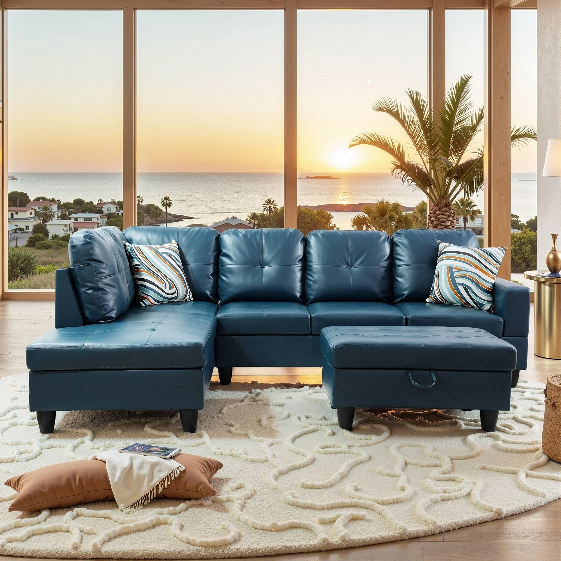 Semi PU Synthetic Leather 3-Piece Couch Living Room Sofa Set