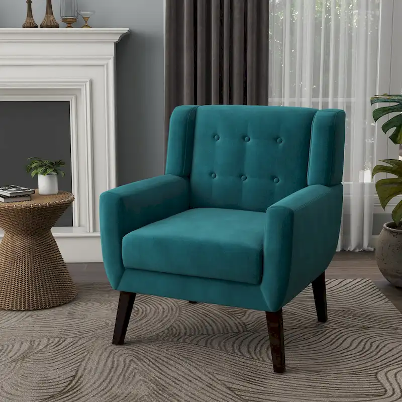 Blue Velvet Tufted Accent Chair, Single Seat