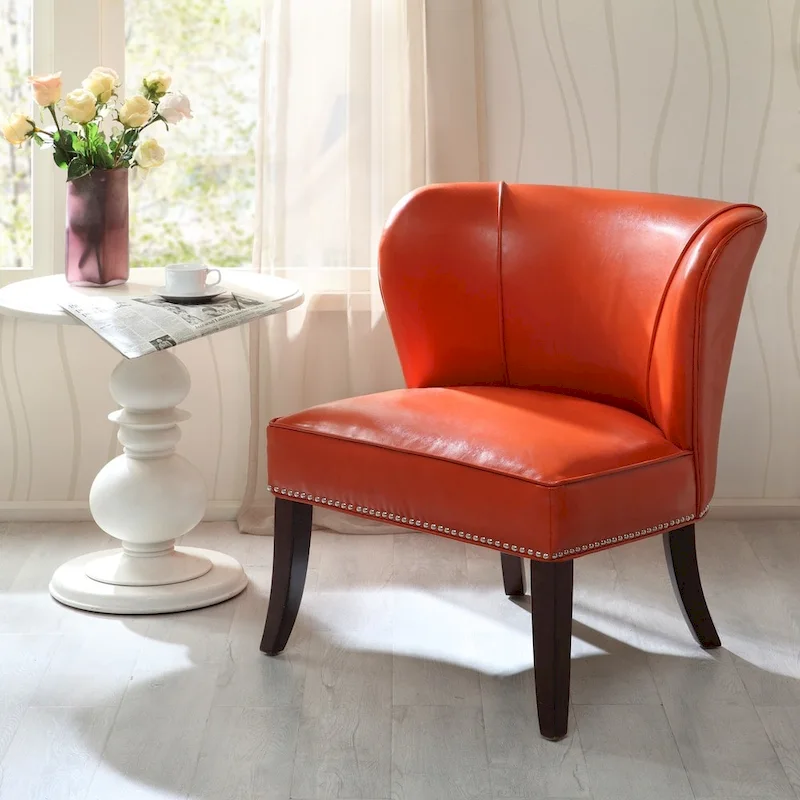 Orange Faux Leather Armless Wingback Accent Chair, 1-Seat