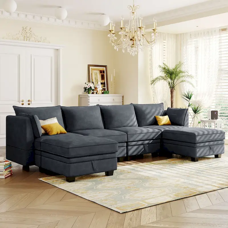 Modern U-Shape Modular Sectional Sofa, Convertible Sofa Bed with Reversible Chaise