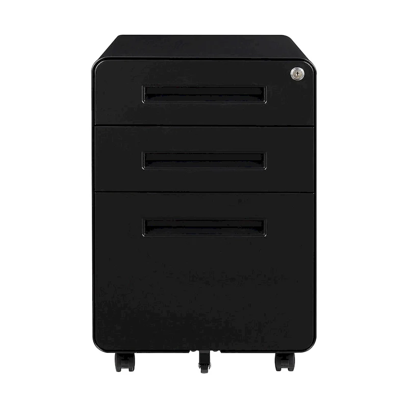 White / Black / Grey / Blue Steel 3-Drawer Mobile Filing Cabinet with Lock & 5 Casters – Single