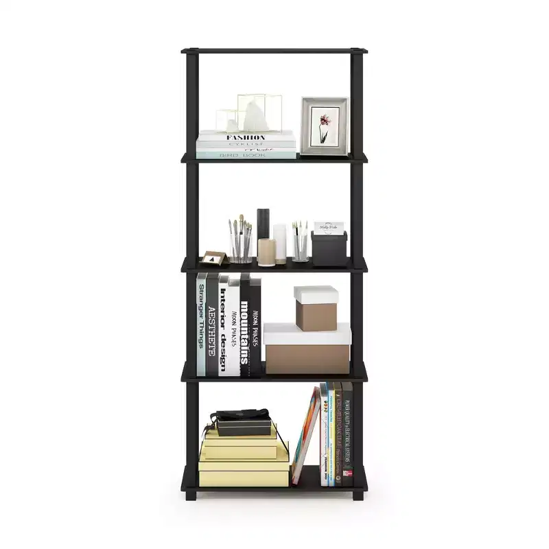 Furinno Modern 5-Tier Decorative Bookshelf Open Multipurpose Storage shelf Display Rack for Living Room&Home Office&Kids Room,Americano/Black