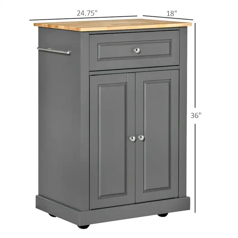 Rolling Kitchen Island Cart with Drawer and Cabinet - Black/Grey/Cream White