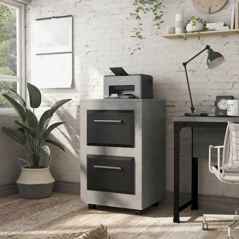 Urban Two-Drawer Mobile File Cabinet with Iron Bar Pulls