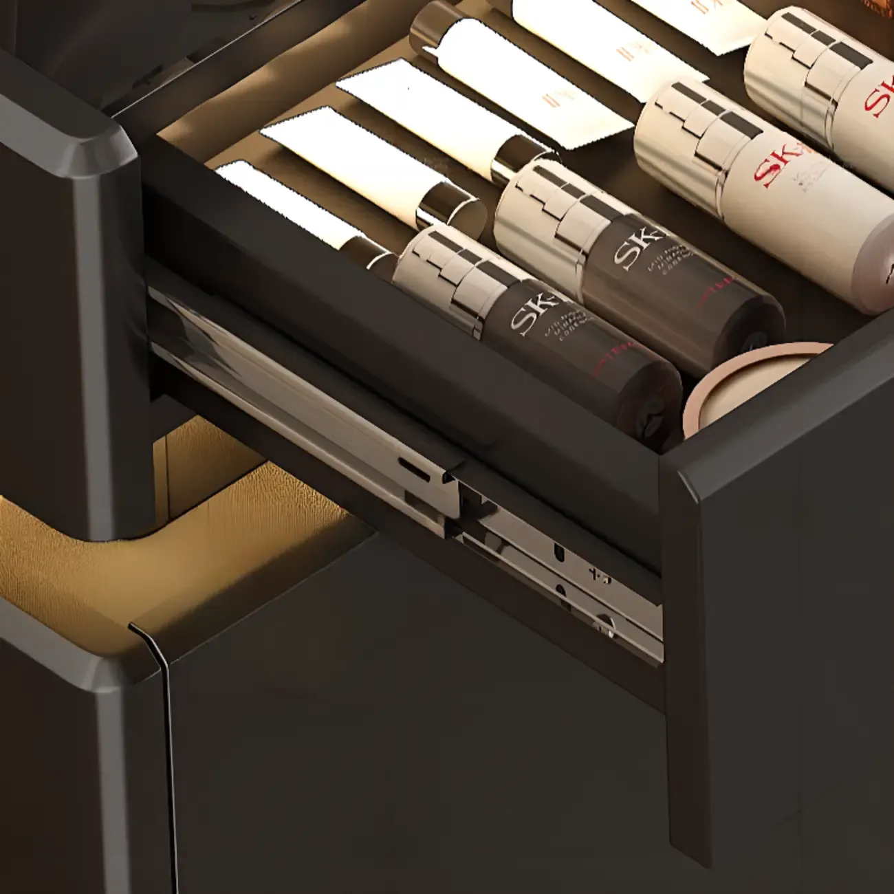 LED Light Wooden Glass Black Sideboard with Drawers Shelves