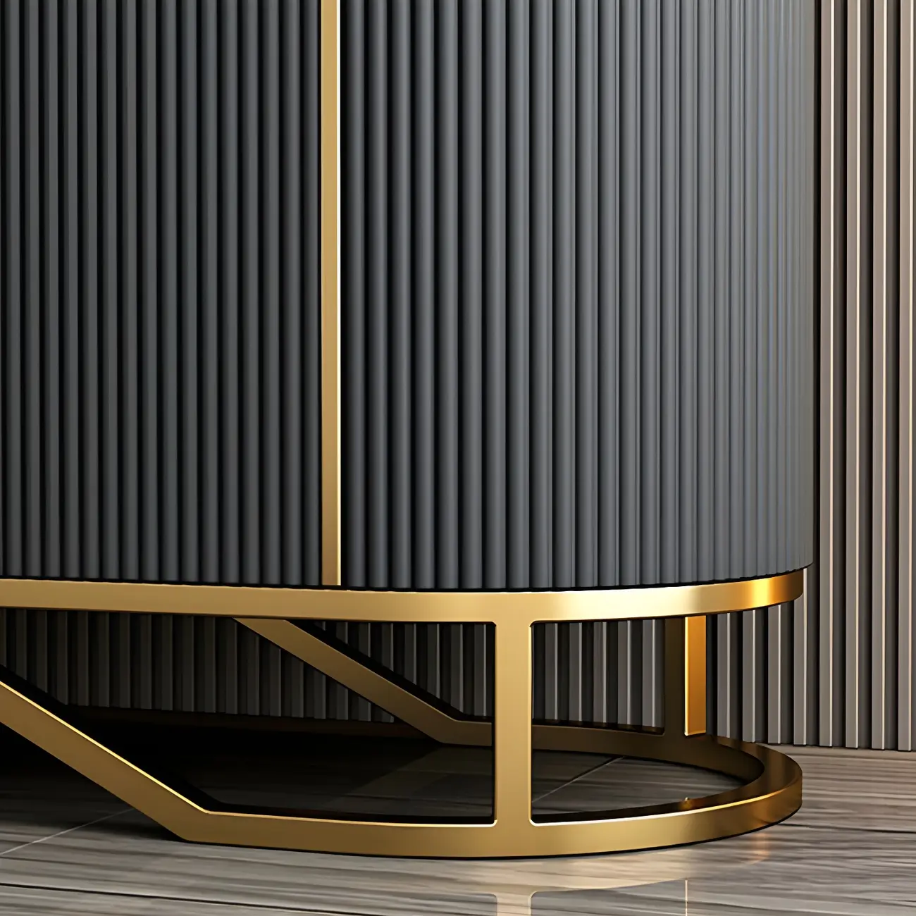 Luxury Curved Wooden Buffet Table with Drawers in Dark Gray