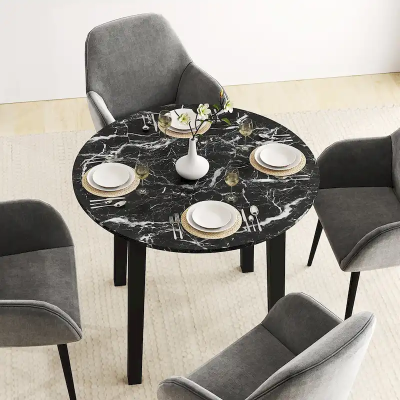 Gymax 35 Kitchen Table Round Dining Table w/ Marble-textured Veneer