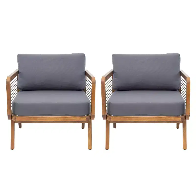 Christopher Knight Home Sierra Outdoor Acacia Wood and Rope Club Chair with Water-Resistant Gray Cushions