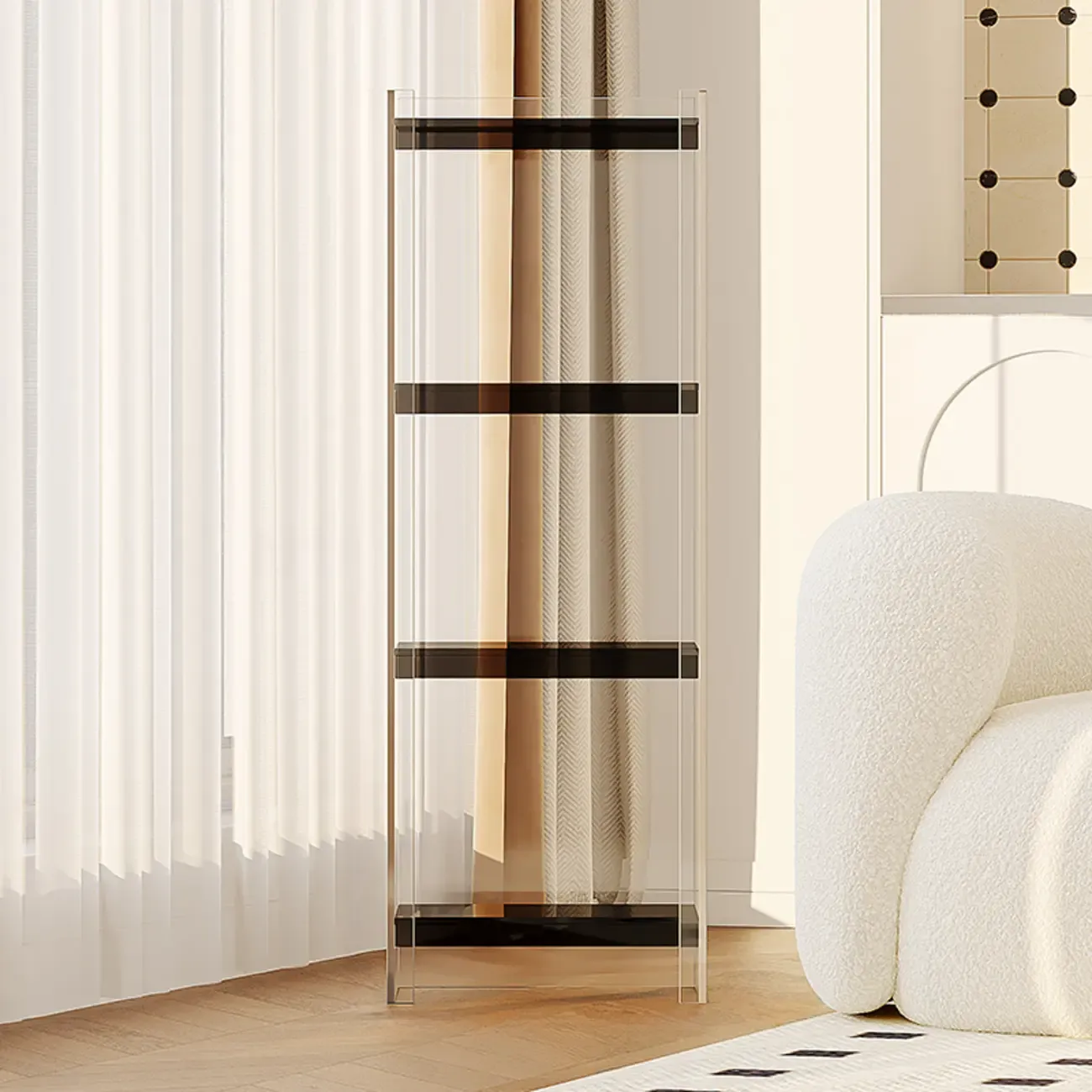 Minimalism Clear Acrylic 4-Tier Vertical Narrow Bookcase