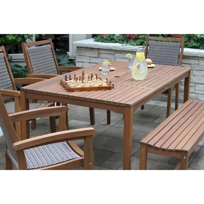 Eilaf 6 pc. Eucalyptus Dining Set with Wicker Stacking Chairs