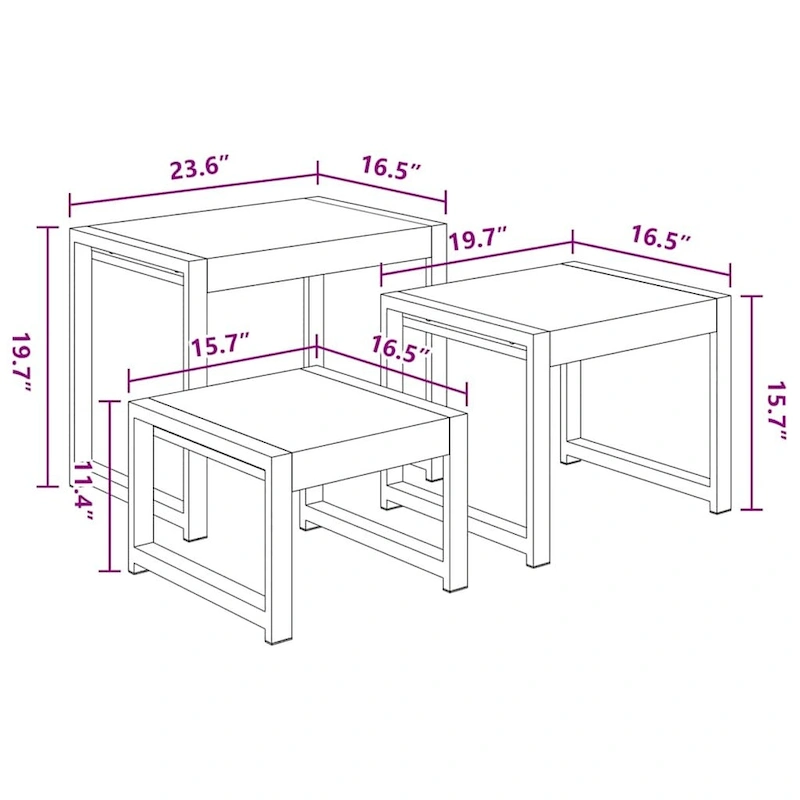 vidaXL Nesting Tables Set of 3, Sheesham Wood, Black Steel Frames