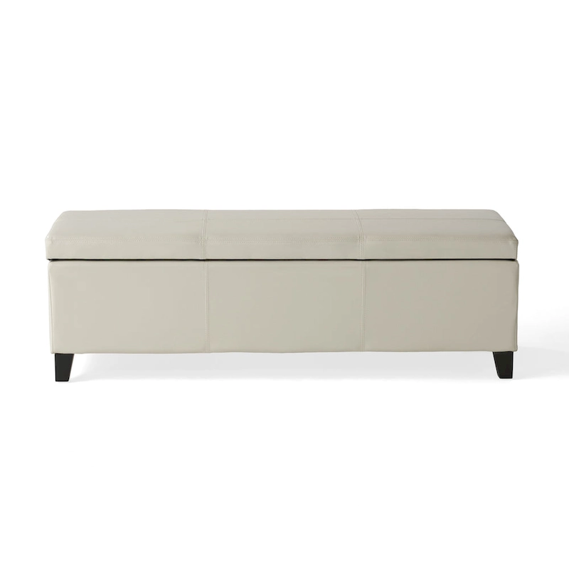 Elias Storage Ottoman Bench, Detailed Ivory Faux Leather, 51 Inch
