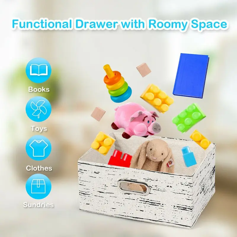 Gymax Set of 2 Chest w/3 Fabric Drawers Vintage Wood Frame End Side