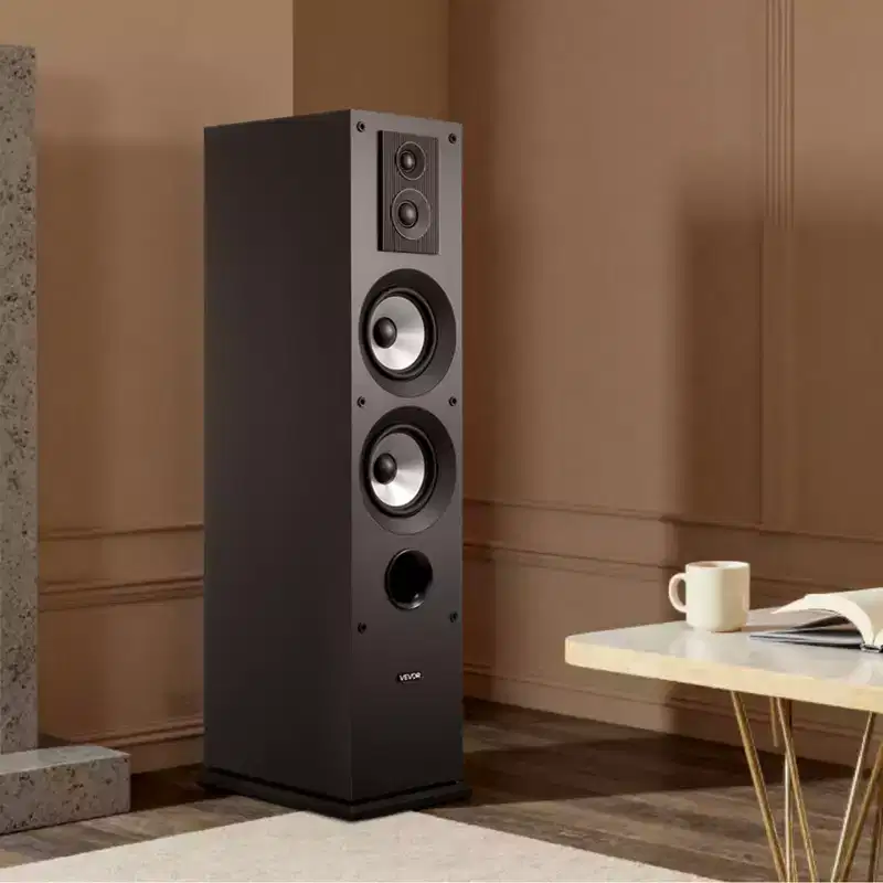 VEVOR Passive Floorstanding Speaker, 3-Way, Floor-Standing Tower Speaker with 0.75 in & 1 in Tweeter, 5.25 in Woofers, 145W Peak, Black