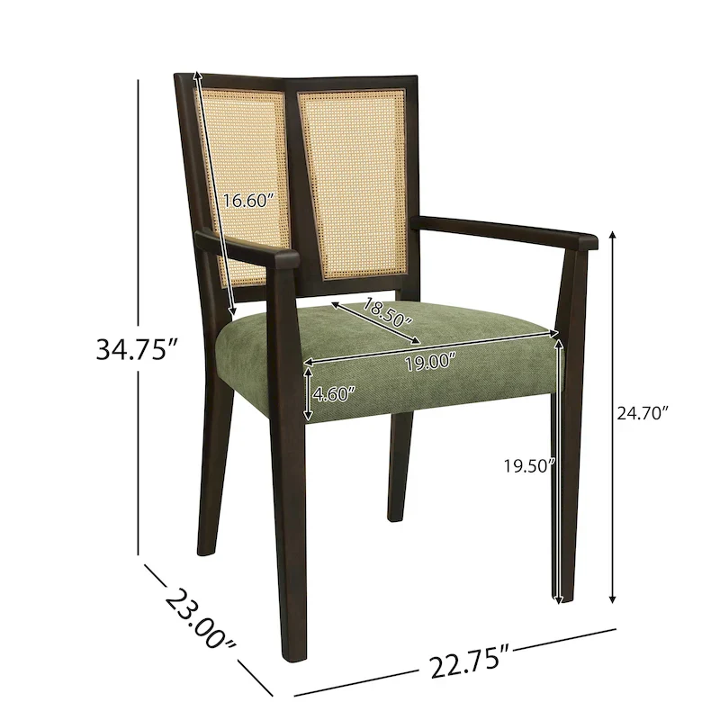 Christopher Knight Home - Harrison Mid-Century Upholstered Arm Dining Chair Set of 2 with Rattan Back