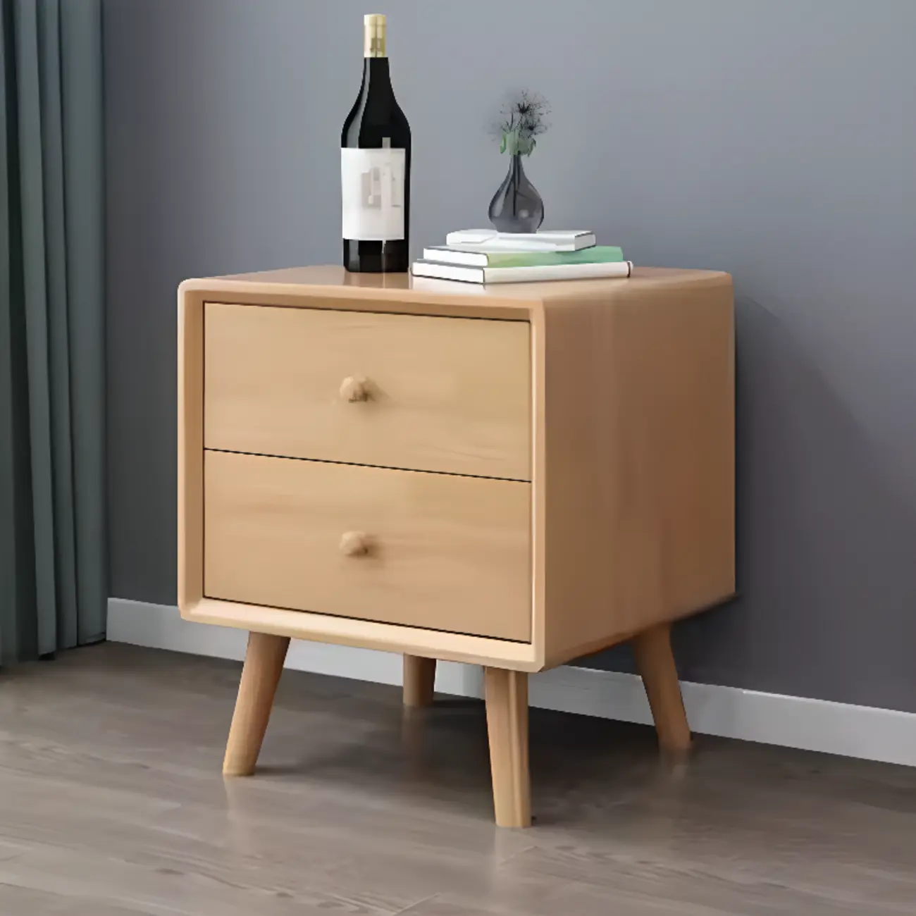 Modern Wooden Nightstand with 3 Storage Drawers