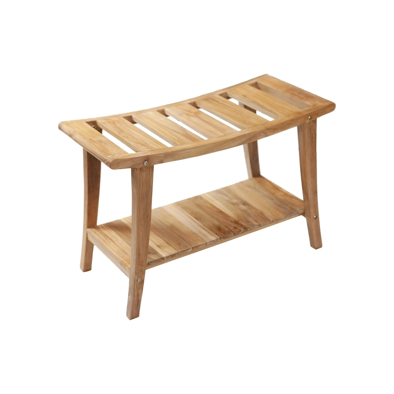 Nordic Style Solid Teak Asian Style Bench with Shelf